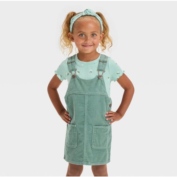 OshKosh B'gosh Other - Oshkosh B'gosh Girls 2T Skirtall Overall Dress Corduroy Olive Green NEW